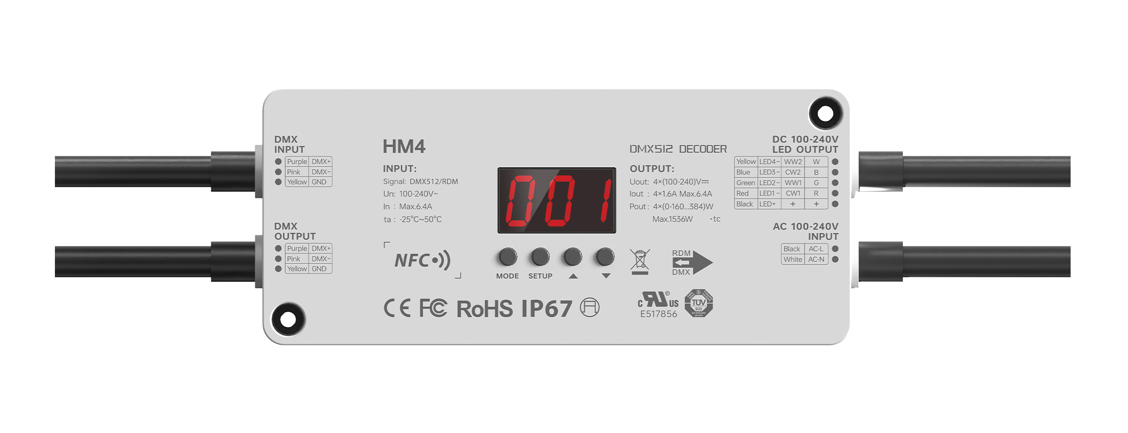4路 DMX/RDM NFC近场编程 高压防水LED恒压控制器 HM4