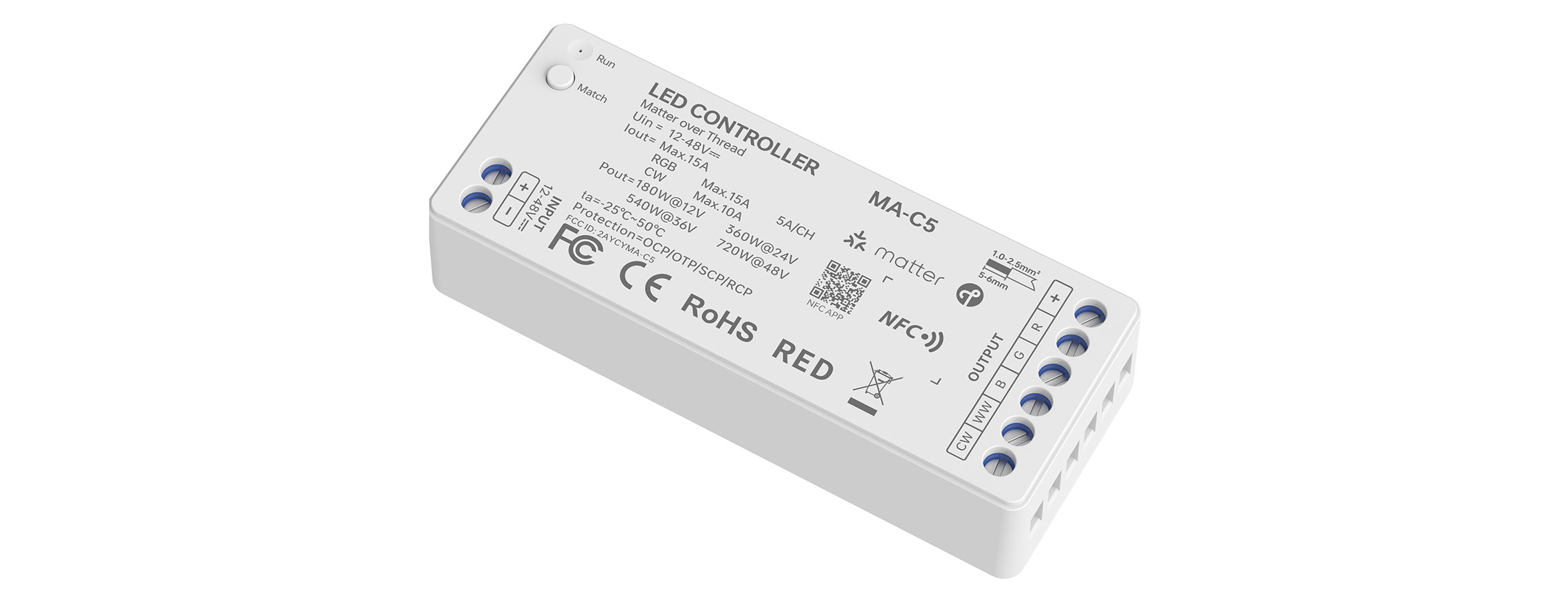 NFC programmable RGBCW Matter LED Controller MA-C5